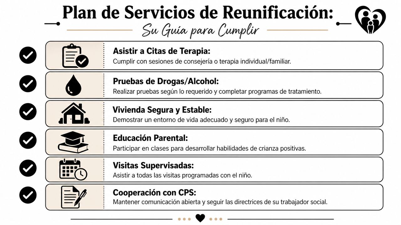 Lista de verificación para un Plan de Servicios de Reunificación familiar tras la intervención de servicios sociales.