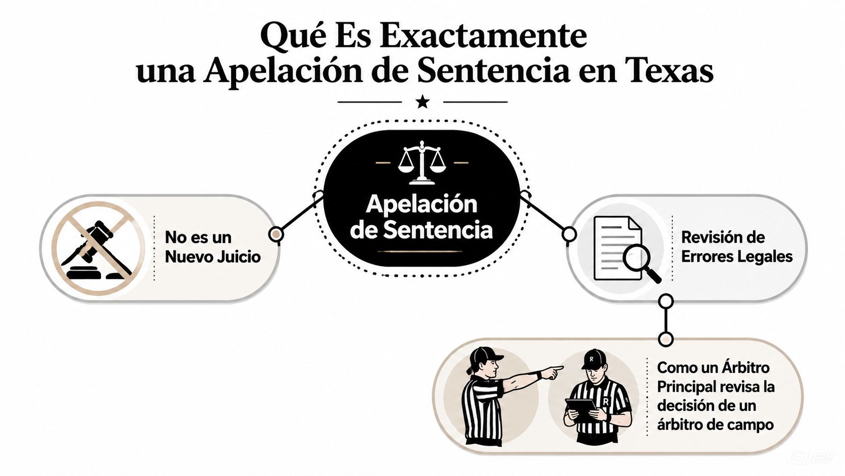 Gráfico explicativo sobre qué es exactamente una apelación de sentencia en el sistema legal de Texas.