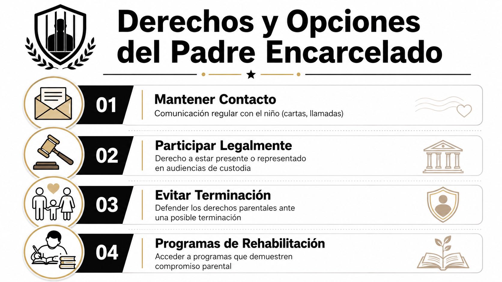 Infografía sobre los derechos legales y opciones de comunicación para padres que se encuentran encarcelados.
