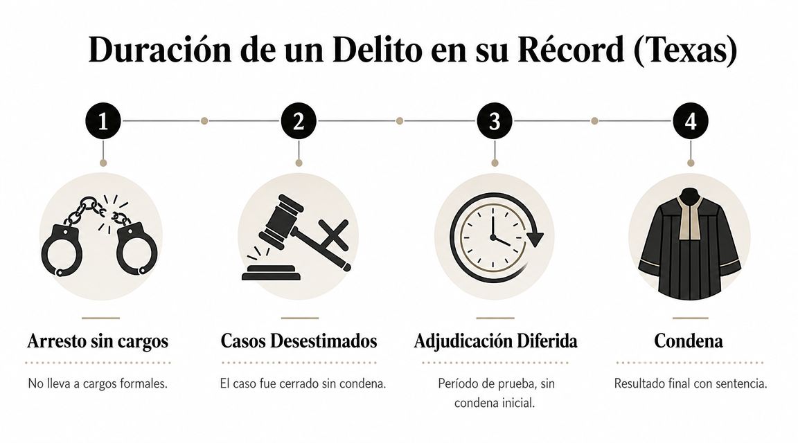 Infografía sobre la duración de un delito en el récord penal de una persona en Texas.