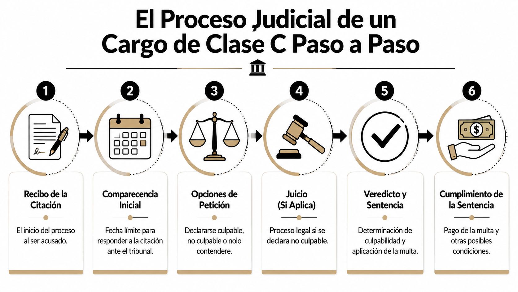 Diagrama paso a paso que explica el proceso judicial para un cargo de clase C en Texas.